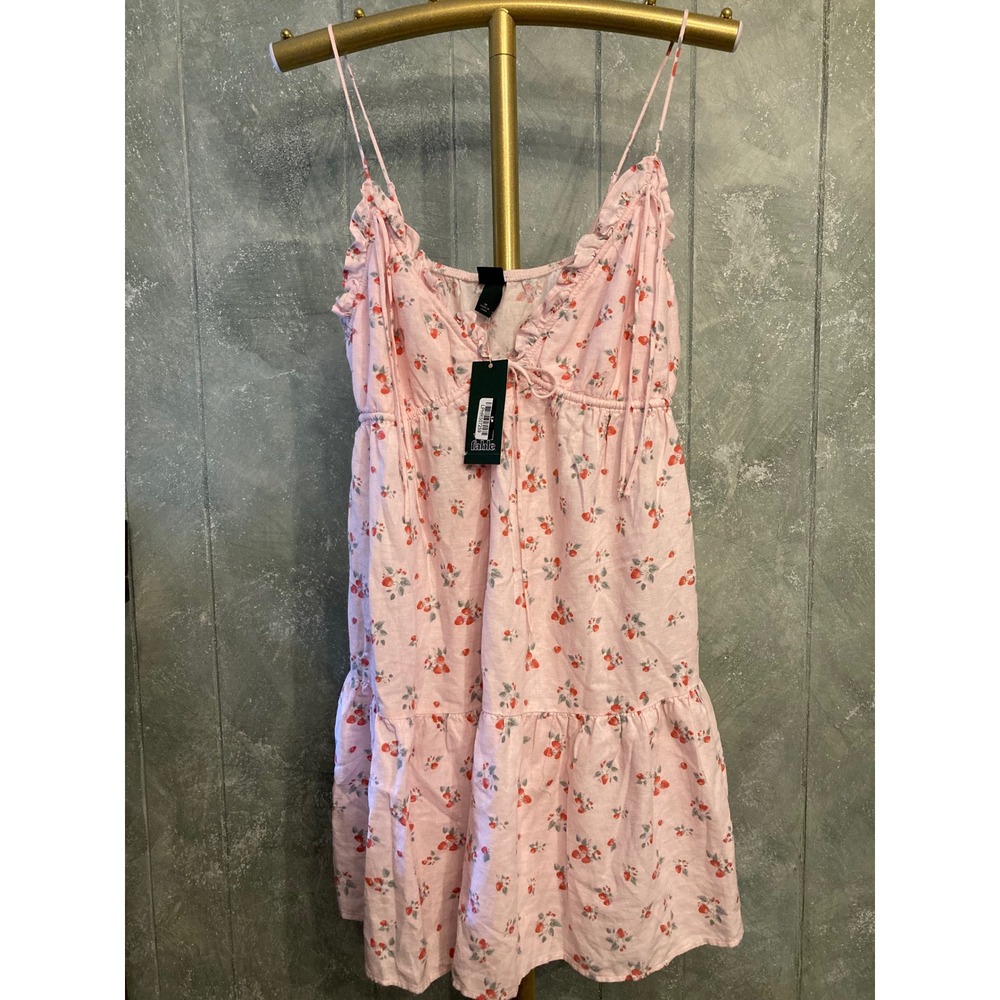Wild Fable Pink Strawberry Print Ruffle Tiered Mini Dress NWT Size M